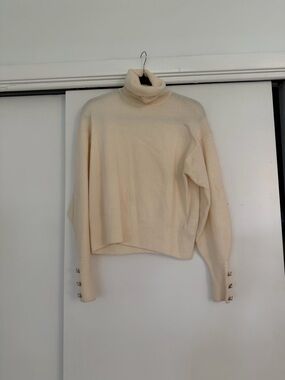 H&M Cream Turtleneck Sweater with Button Cuffs